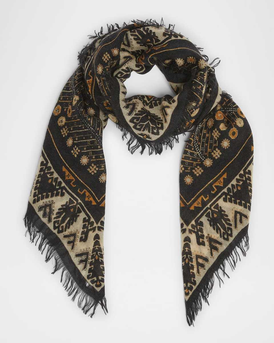Printed Cashmere & Wool Fringe Scarf